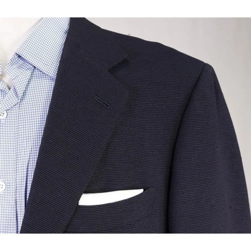 Luciano Barbera Navy Blue Knit Woven Wool 2-Btn Sportcoat Blazer 44L